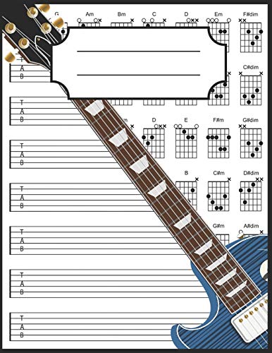 Guitar Tab Notebook: Samurai Japanese Cat Playing Guitar Blank 6 String