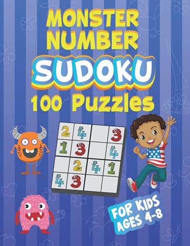Monster Number Sudoku 100 Puzzles 100 Sudoku Book For Kids 4x4 Sudoku 
