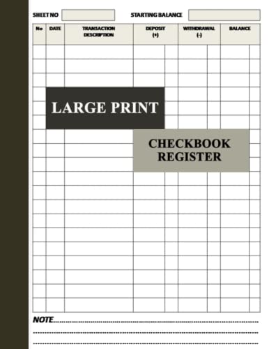 Checkbook Register Large Print Checkbook Register For Personal Use 