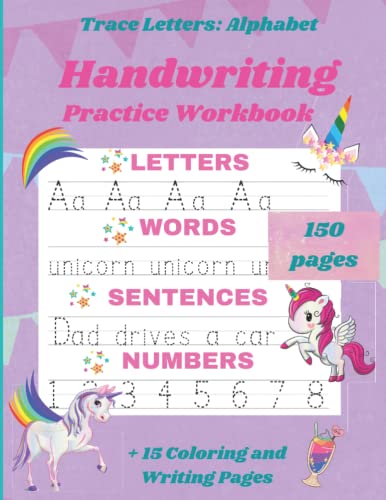 Trace Letters: Alphabet Handwriting Practice workbook for kids: Unicorn ...