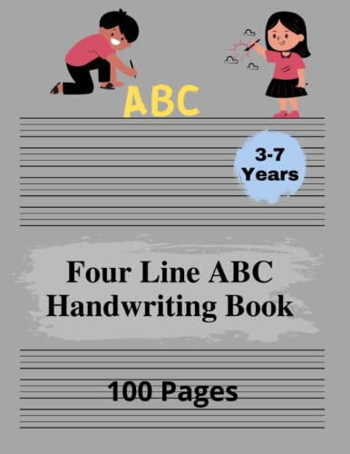 Four Line Handwriting Notebook for Kids: Cursive Handwriting Practise ...