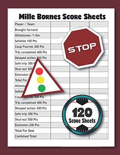Mille Bornes Score Sheets: 120 Score Keeping for 1000 Bornes Lovers ...