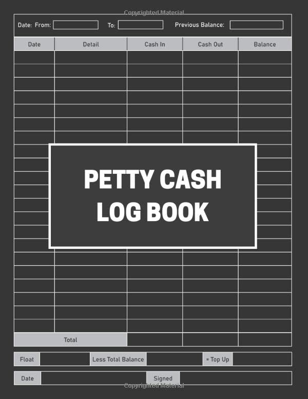 Petty Cash Log Book Petty Cash Ledger, Petty Cash Receipt Book for