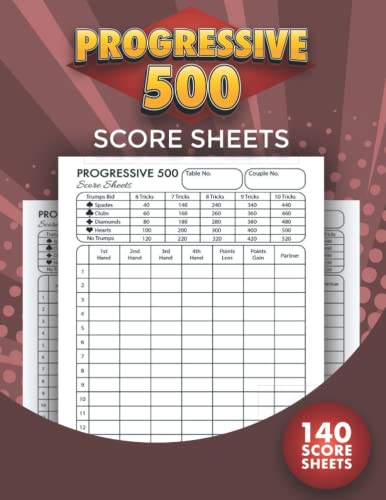 Progressive 500 Score Sheets: 140 Large Progressive 500 Score Pads For ...