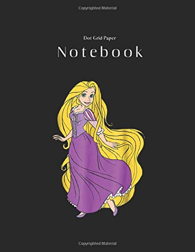 Dot Grid Paper Notebook: Disney Tangled Princess Rapunzel Black Cover Dot Grid Take Note and ...