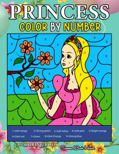 Princess color by Number coloring book: Beautiful Print princess Design ...