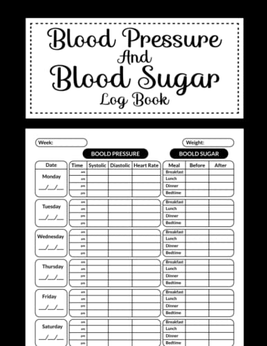 Blood Pressure And Blood Sugar Log Book: Diabetes Tracking On A Daily ...