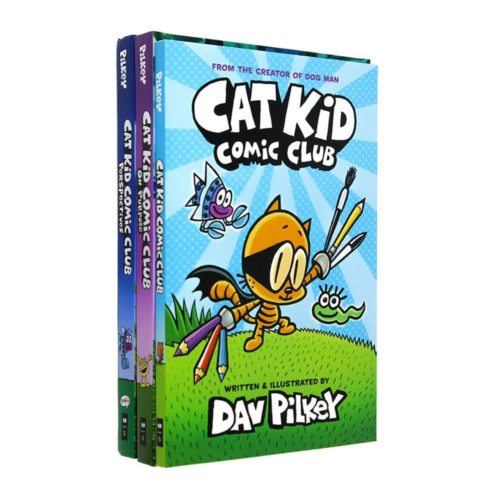 Cat Kid Comic Club Collection 3 Books Set By Dav Pilkey (Cat Kid Comic Club, On Purpose(Hardback) & Perspective