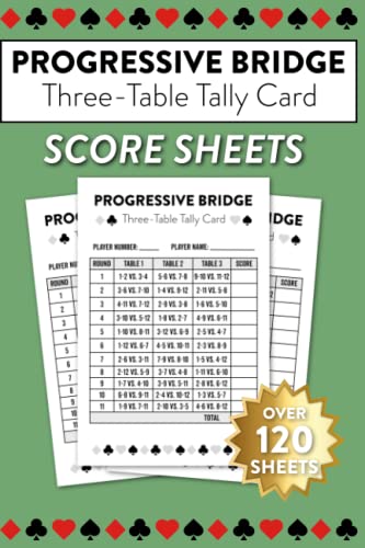Progressive Bridge Three Table Tally Card Score Sheets: Over 120 Sheets ...