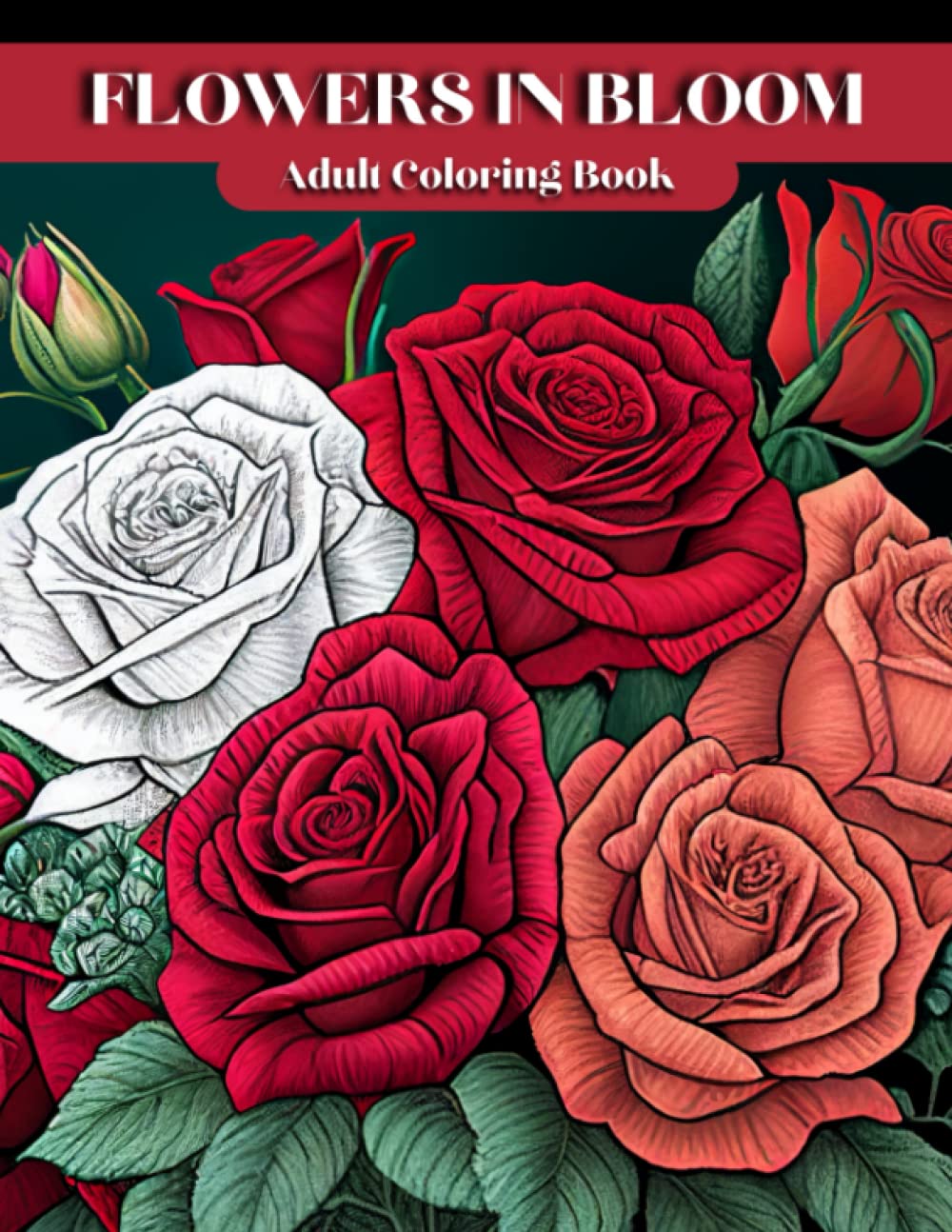 Flowers in Bloom Adult Coloring Book: Black Background Coloring Book ...