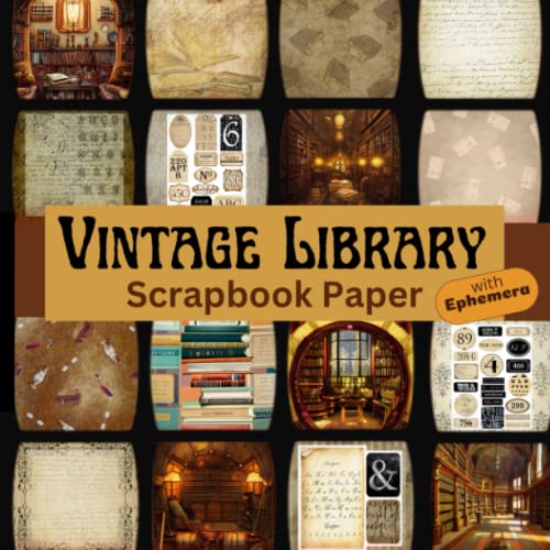 Vintage Library Scrapbook Paper With Ephemera Double Sided Paper For