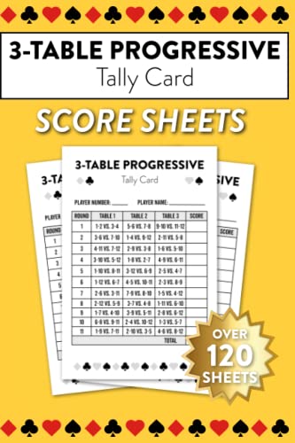 3-Table Progressive Tally Card Score Sheets: Over 120 Sheets For ...