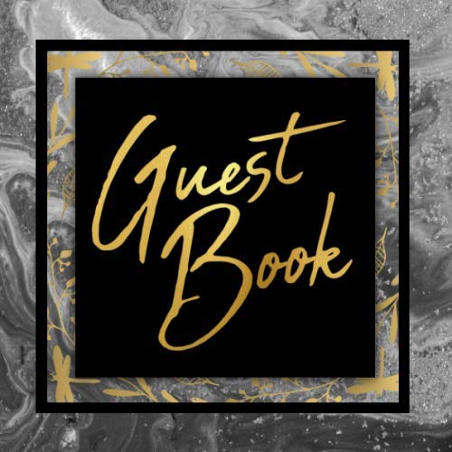 Black Page Guest Book Black Marble Luxe Theme Write with Gold/Silver