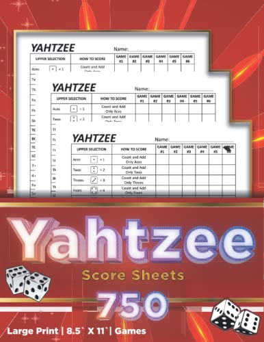Yahtzee Score Pads: Large Print Games Yatzee Sheets for Scorekeeping ...
