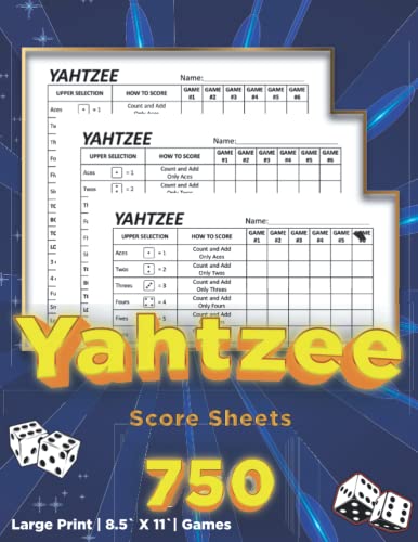 Yahtzee Score Pads: Large Print Games Yatzee Sheets for Scorekeeping ...