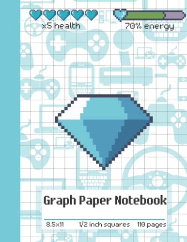 Blue Graph Math Notebook Lined Graph Paper 1/2 Inch: Math Notebook Graph Paper for ...