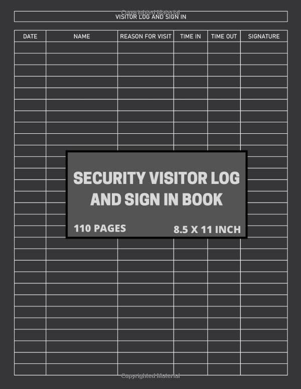 Security Visitor Log and Sign in Book Log Book for Front Desk Security