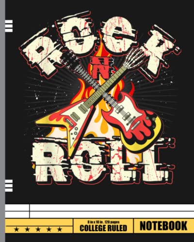 Music Guitar Flames Rock'N'Roll Skeleton Musical Instrument Notebook ...