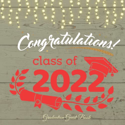 Class Of 2022 Graduation Guest Book Red Rustic Wood Autograph Book