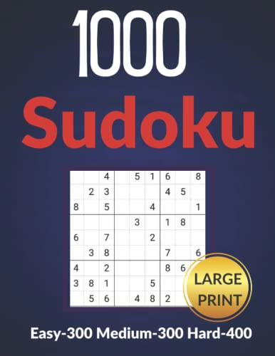 1000 Sudoku Puzzles Large print: Sudoku Puzzles book for adults Easy to ...