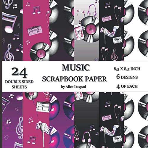 Music Scrapbook Paper 24 Double sided sheets 8,5x8,5 inch 6 designs 4