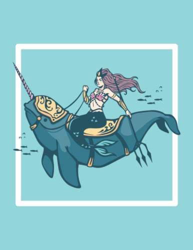 Majestic Mermaid Riding Narwhal 8.5 x 11 Dot Grid for Journal Notebook