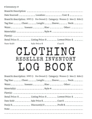 Clothing Reseller Inventory Log Book: Keep Track Of Your Product ...