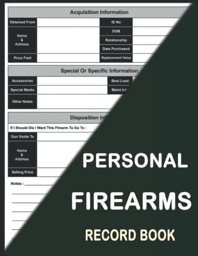 Personal Firearms Record Book: Tracking Logbook For Gun Owners Document ...