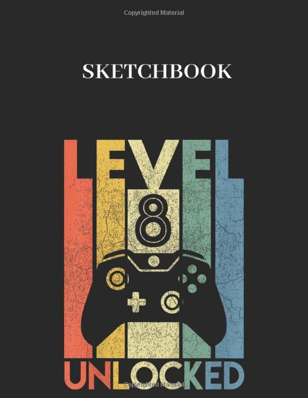 Sketchbook Kids Level 8 Unlocked Funny Video Gamer 8Th Birthday Gift