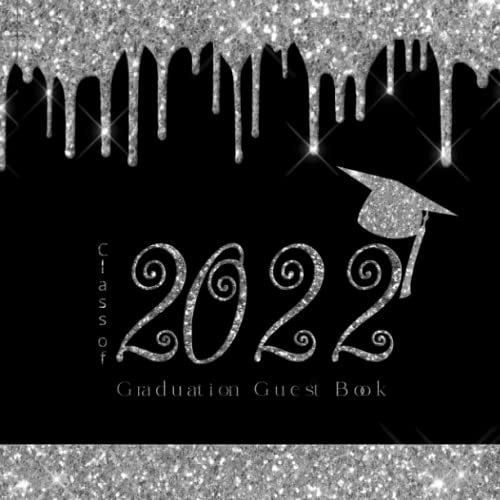 Class of 2022 Graduation Guest Book Black Silver Glitter Style Theme