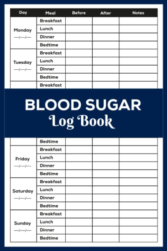 Blood Sugar Log Book: 2-Year Weekly Diary for Daily Diabetes Management ...