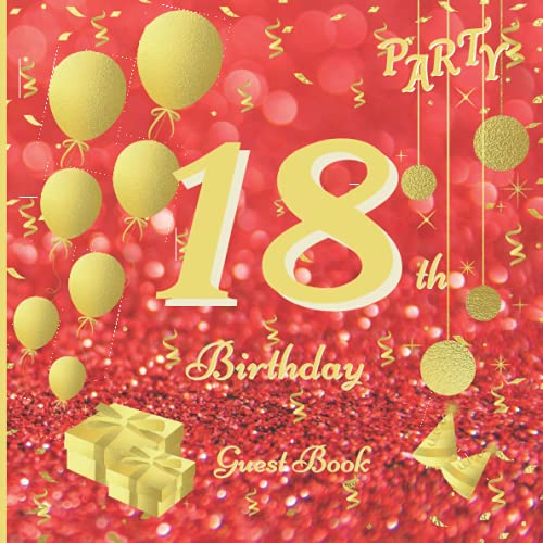 18th Birthday Guest Book Great for 18th Birthday Red & Gold Glitter