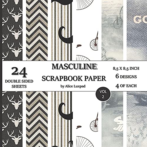 Masculine Scrapbook Paper 24 double sided sheets 8,5x8,5 inch 6 designs