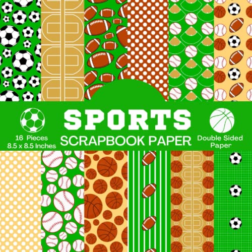 Sports Scrapbook Paper 16 Double Sided Sheets for Scrapbooking, Junk Journal, Paper Crafts