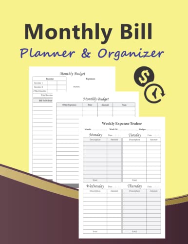 Monthly Bill Planner and Organizer: Finance Monthly &amp; Weekly Budget ...