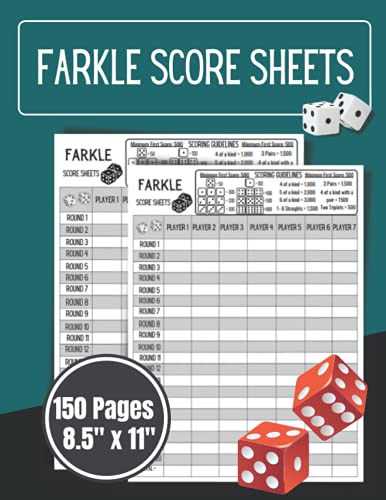 Farkle Score Sheets: 8.5" x 11" | 150 Pages | Large Print | Farkle ...