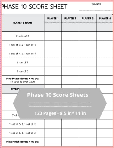 Phase 10 Score Sheets: 10 Score Games 120 Large Score Pads for Phase 10 Score Sheets: 10 Score Games 120 Large Score Pads for