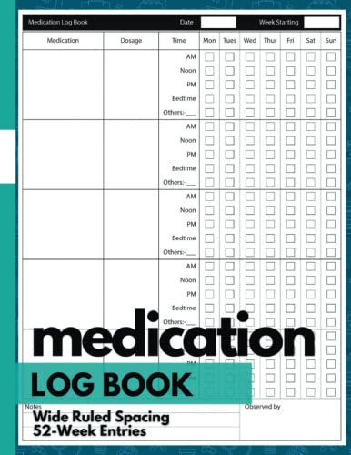 Wide Ruled Log Medication Log Book Wide Ruled Spacing: 52-Week Entries by Bailey's ...