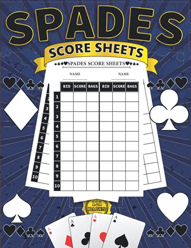 Spades Score Sheets: 121 Spades Score Cards for Scorekeeping 8.5x11 ...