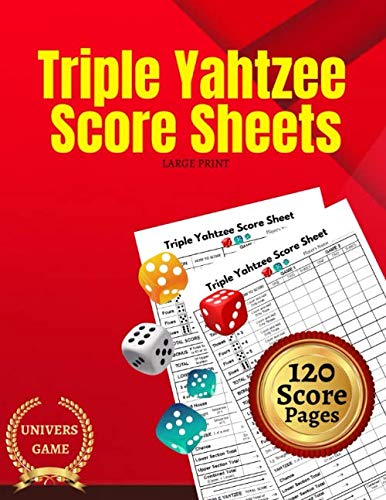 Triple Yahtzee Score Sheets: Large print 8.5" x 11" inches 120 score ...