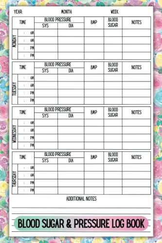 Blood Sugar &amp; Pressure Log Book: Pocket Size (Compact 6" x 9") Weekly ...