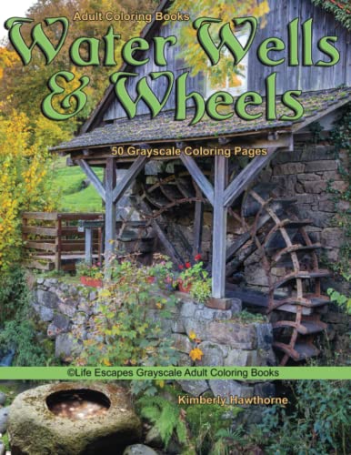 Adult Coloring Books Water Wells Wheels Life Escapes Grayscale Adult 