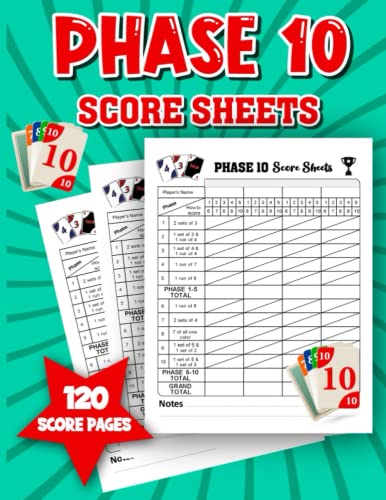 Phase 10 Score Sheets: Score Games Phase 10 Score Cards Phase Ten Score Phase 10 Score Sheets: Score Games Phase 10 Score Cards Phase Ten Score