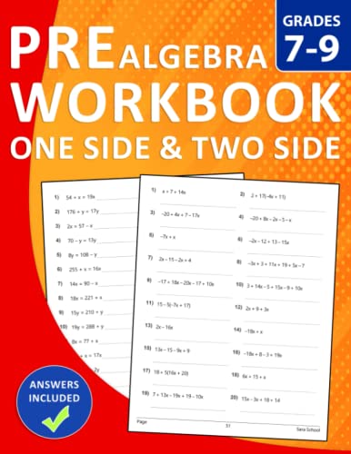 Pre Algebra Workbook for Grades 7-9 Exercises With Answers: Pre Algebra ...