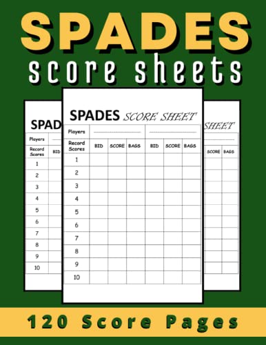 Spades Score Sheets: Spades Score Cards for Scorekeeping Large size 8 ...