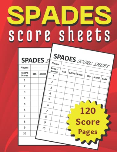 Spades Score Sheets: Spades Score Cards for Scorekeeping Large size 8 ...