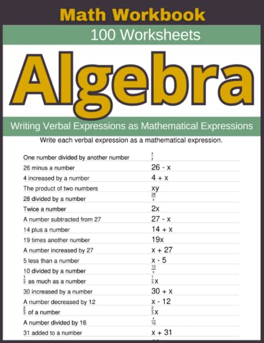 Algebra Writing Verbal Expressions as Mathematical Expressions Math ...