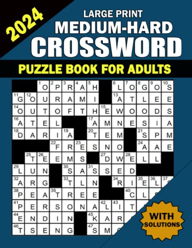 Large Print Medium-Hard Crossword Puzzle Book For Adults With Solutions ...