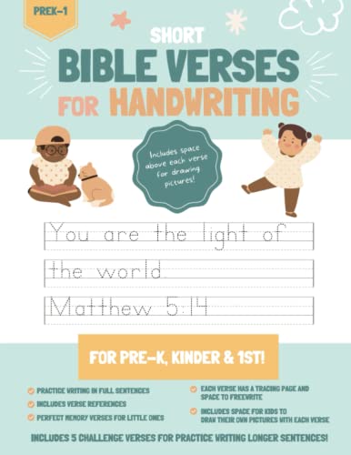 Handwriting Practice Book for Kids (Short Bible Verses): Penmanship and ...
