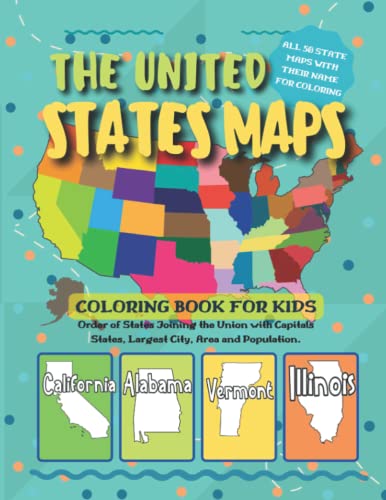 The United States Maps Coloring Book for Kids: All 50 state outline ...